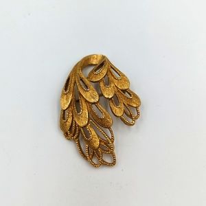 Monet Vintage Brooch Gold Tone Floral Feather Abstract Motifs Pin Marked 2 inch
